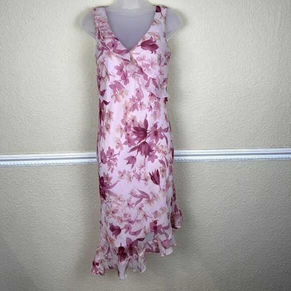 Vintage Y2k 90s Pink Floral Midi Dress  Fairy Cottagecore Girly Femi 5 Small - Picture 1 of 6
